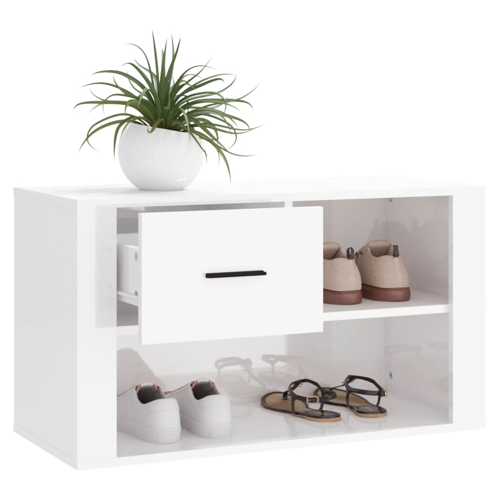 Skoskab højglans hvid 80x35x45 cm træmateriale