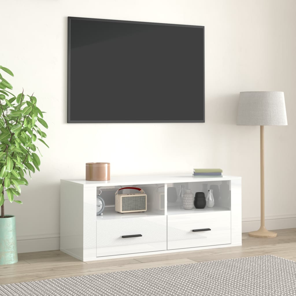 Tv-møbel højglans hvid 100x35x40 cm træmateriale