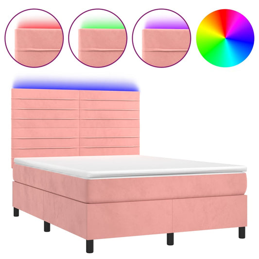 Boxspringbett mit Matratze & LED Rosa 140x190 cm Samt
