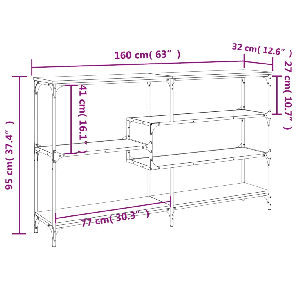Konsolbord røget eg 160x32x95 cm træmateriale