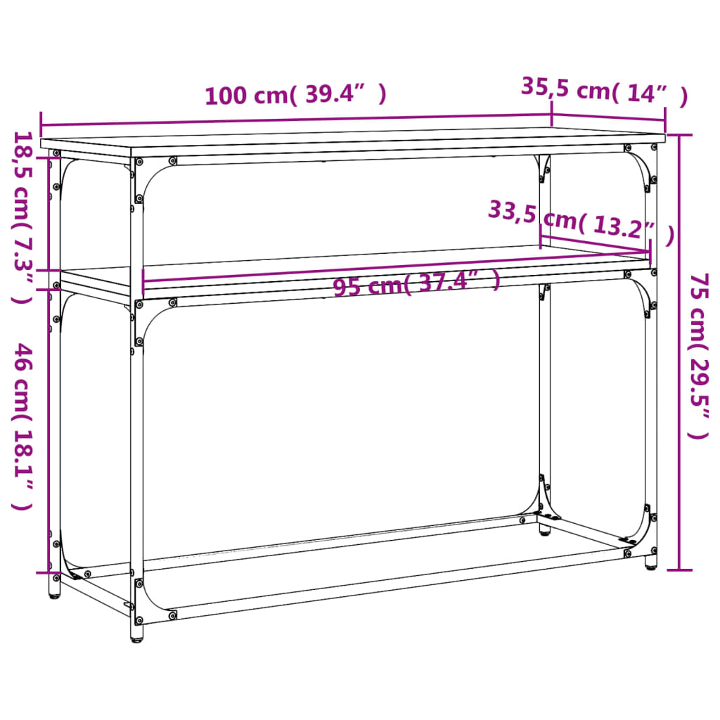Konsolbord røget eg 100x35,5x75 cm træmateriale