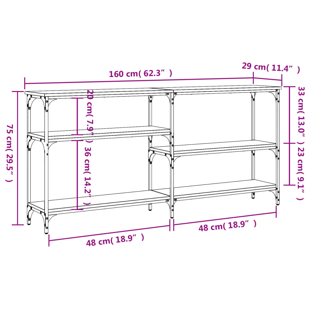 Konsolbord Brun Eg Look 160x29x75 cm Træmateriale