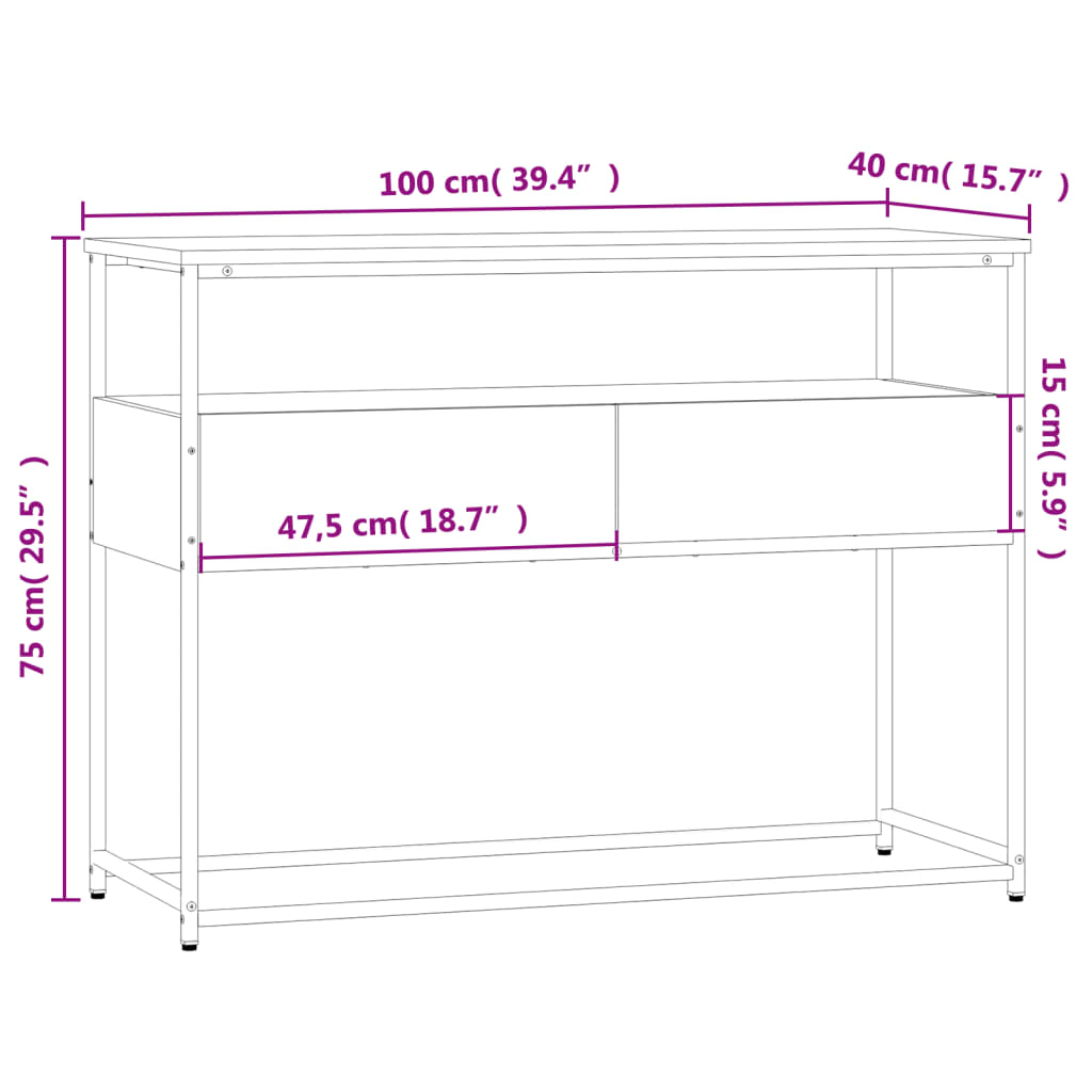 Konsolbord brunt eg look 100x40x75 cm træmateriale