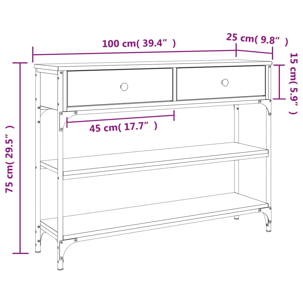 Konsolbord røget eg 100x25x75 cm træmateriale