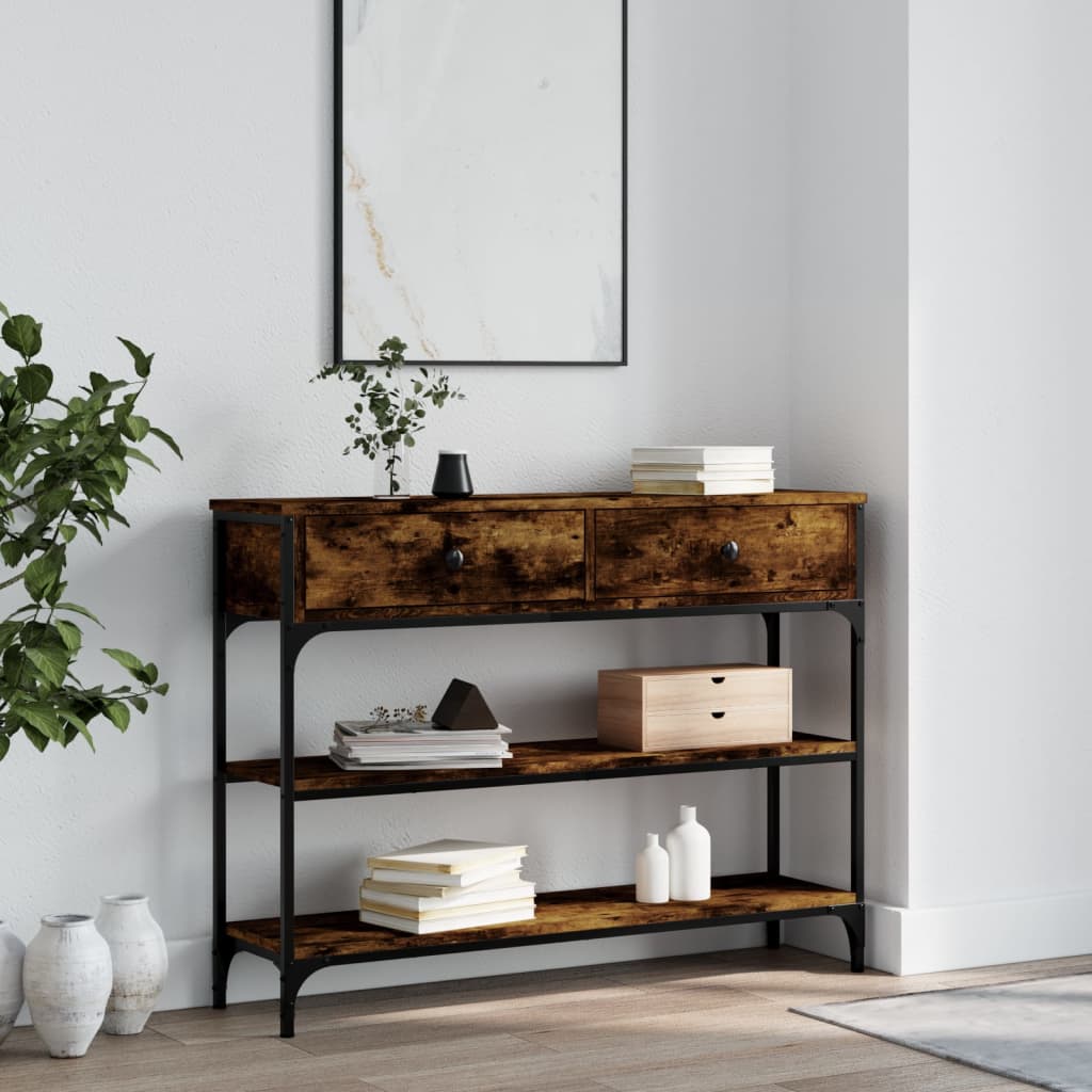 Konsolbord røget eg 100x25x75 cm træmateriale