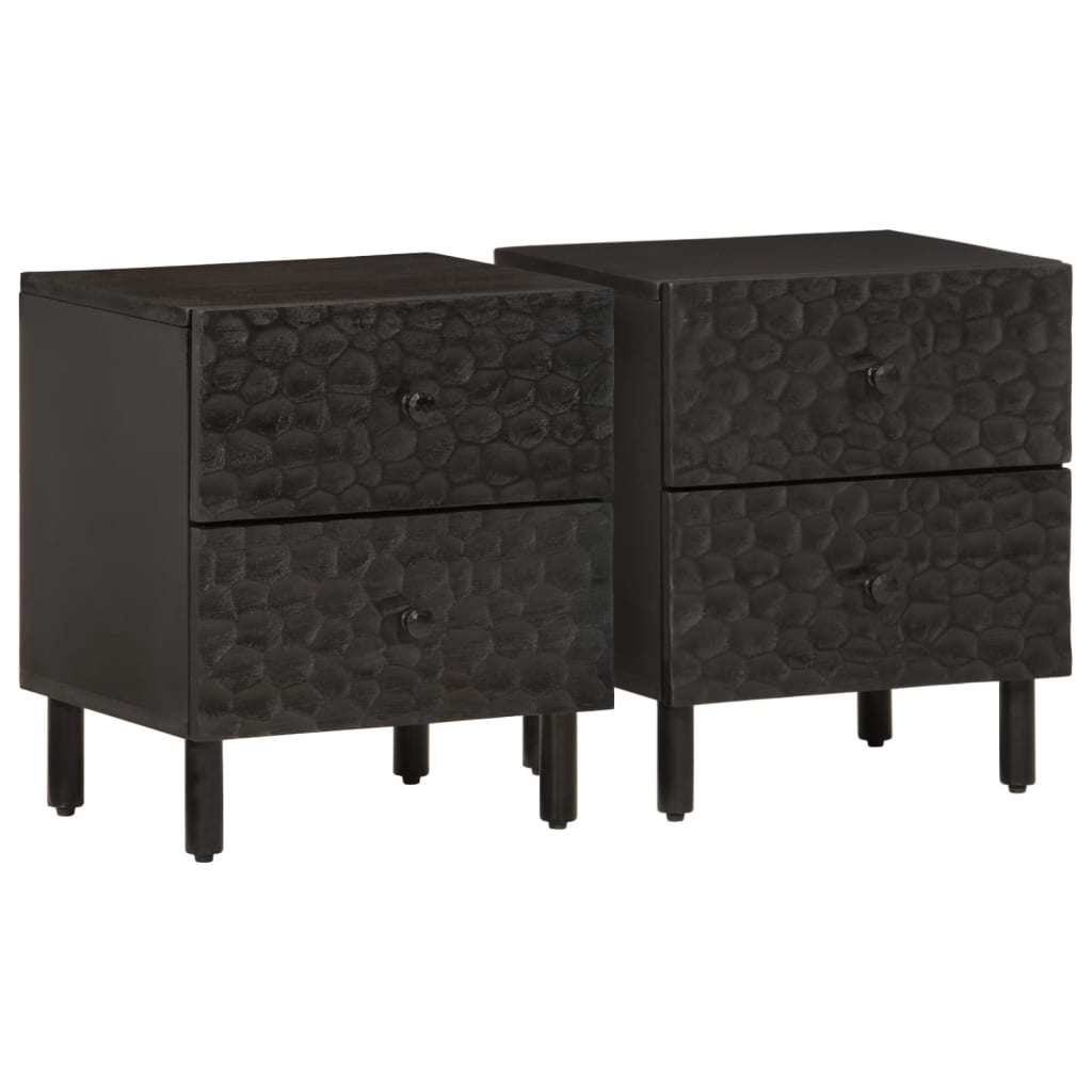 Sengeborde 2 stk Sort 40x33x46 cm massivt mangotræ