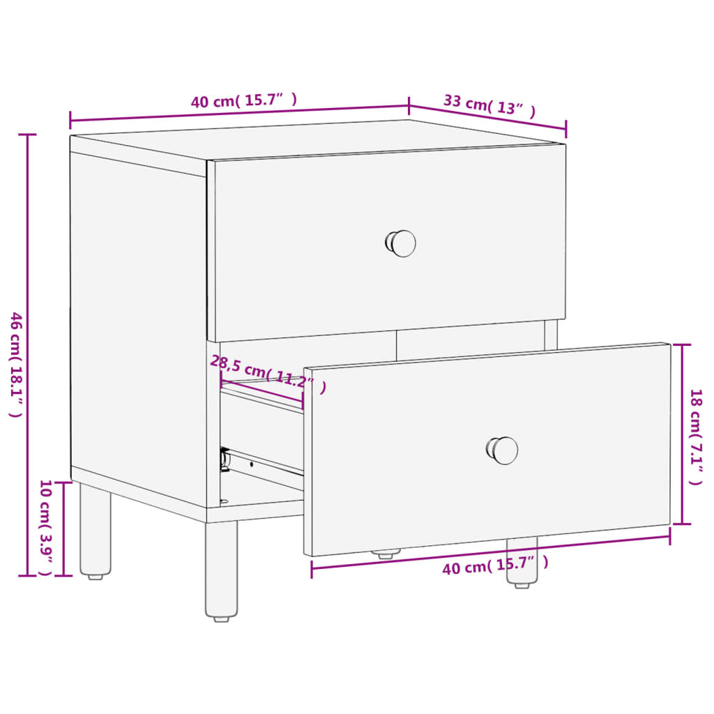 Sengeborde 2 stk Sort 40x33x46 cm massivt mangotræ