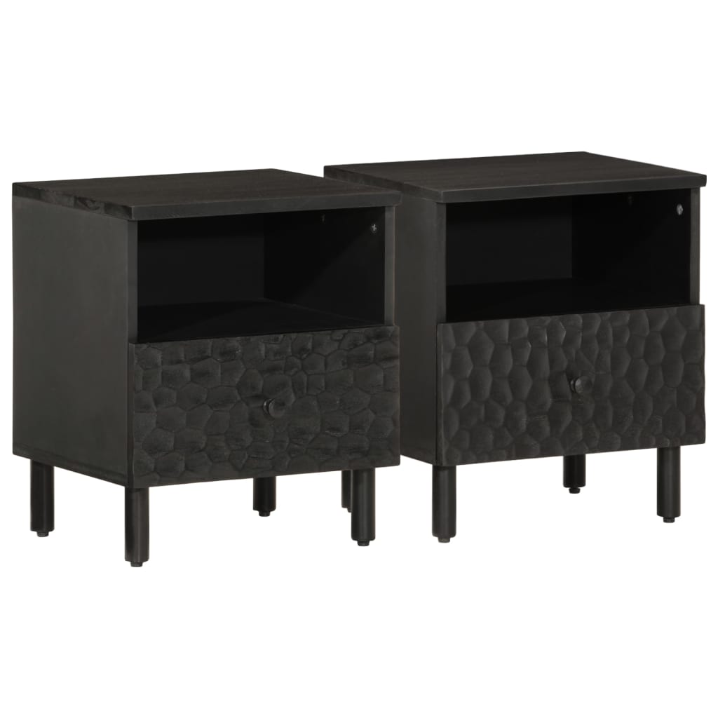 Sengeborde 2 stk Sort 40x33x46 cm massivt mangotræ
