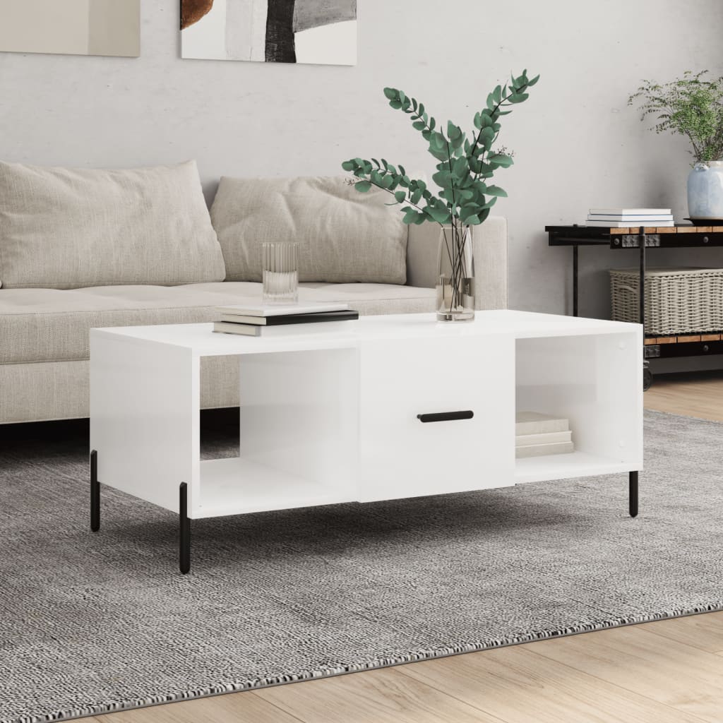 Sofabord højglans hvid 102x50x40 cm træmateriale