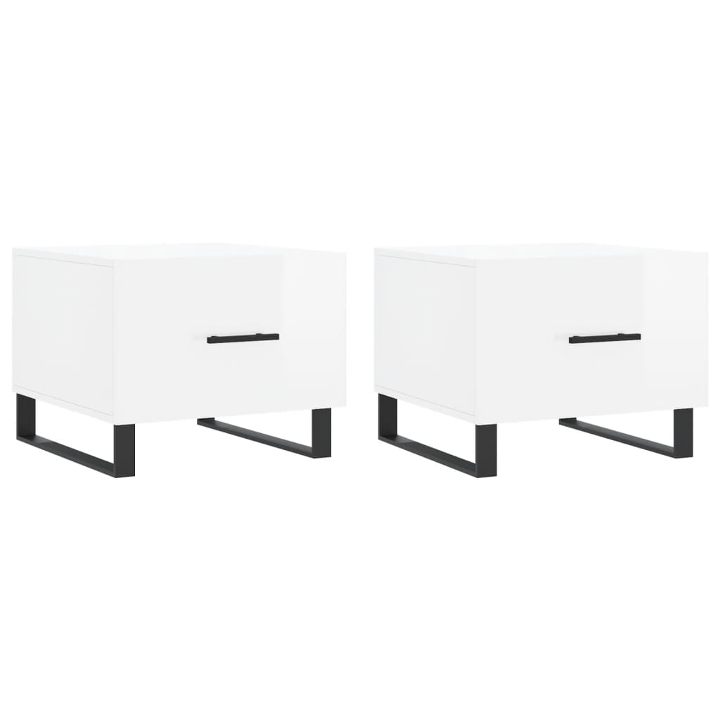 Sofaborde 2 stk Højglans hvid 50x50x40 cm træmateriale