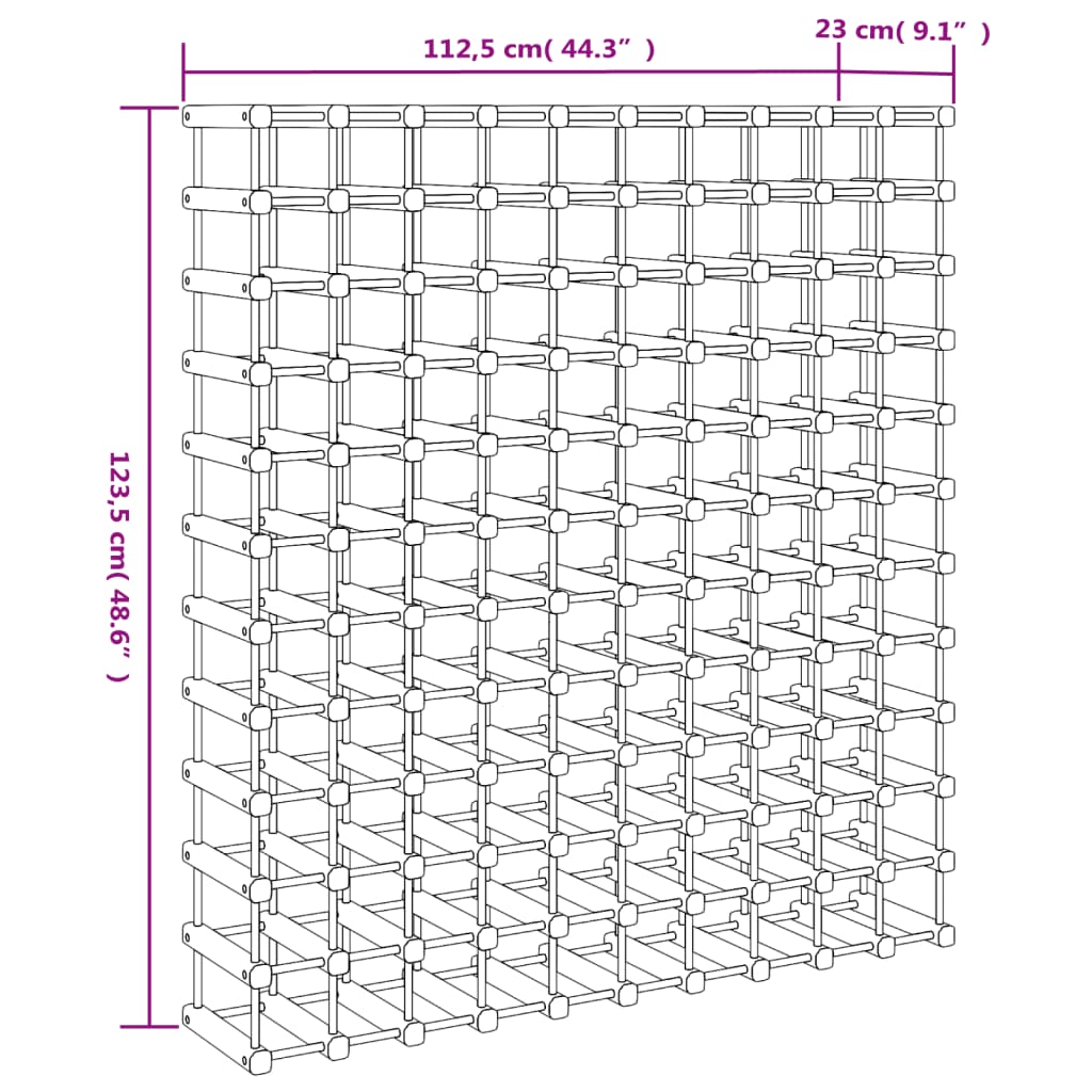 Vinreol til 120 flasker 112,5x23x123,5 cm massiv fyrretræ