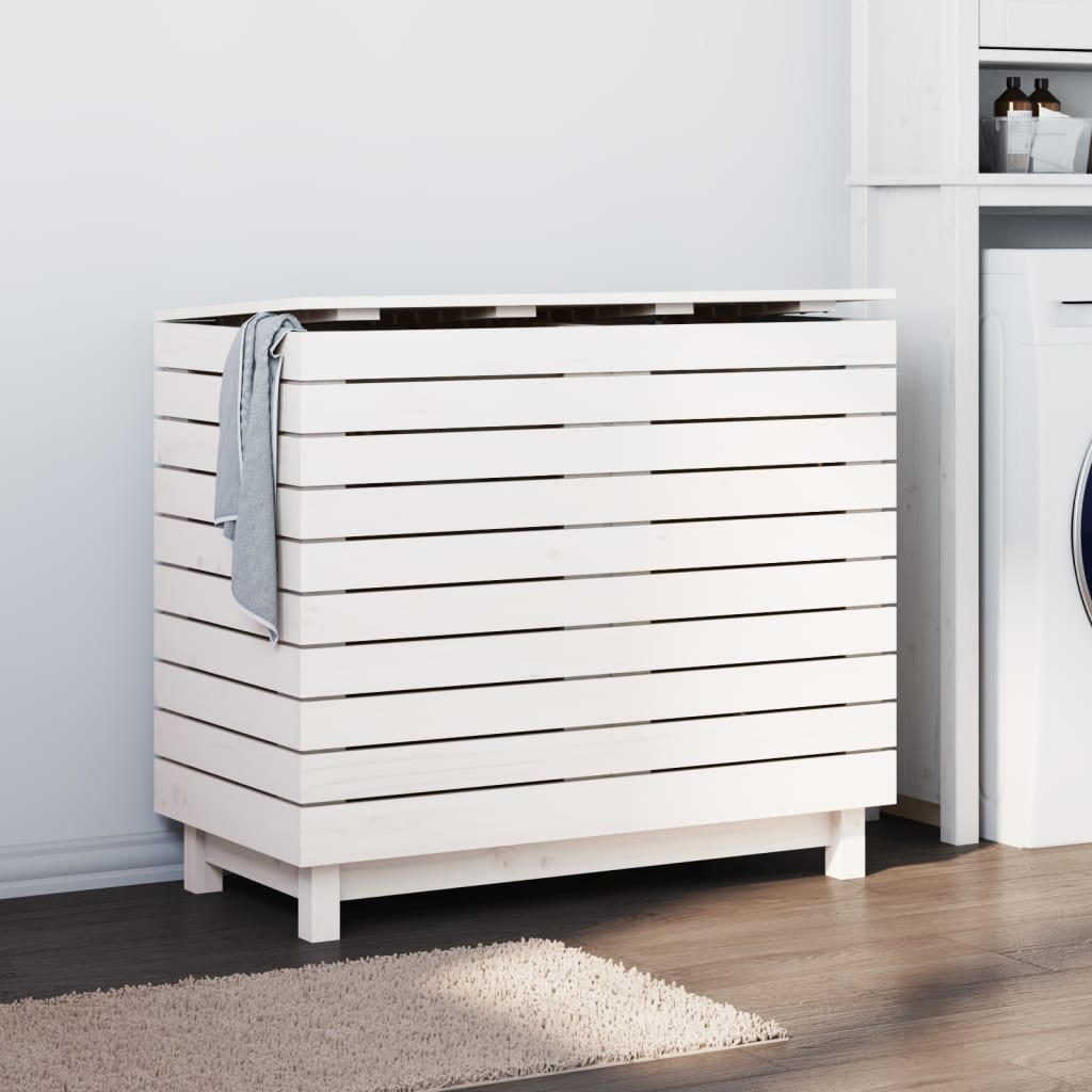 Vaskekasse Hvid 88,5x44x76 cm Massiv Fyrretræ