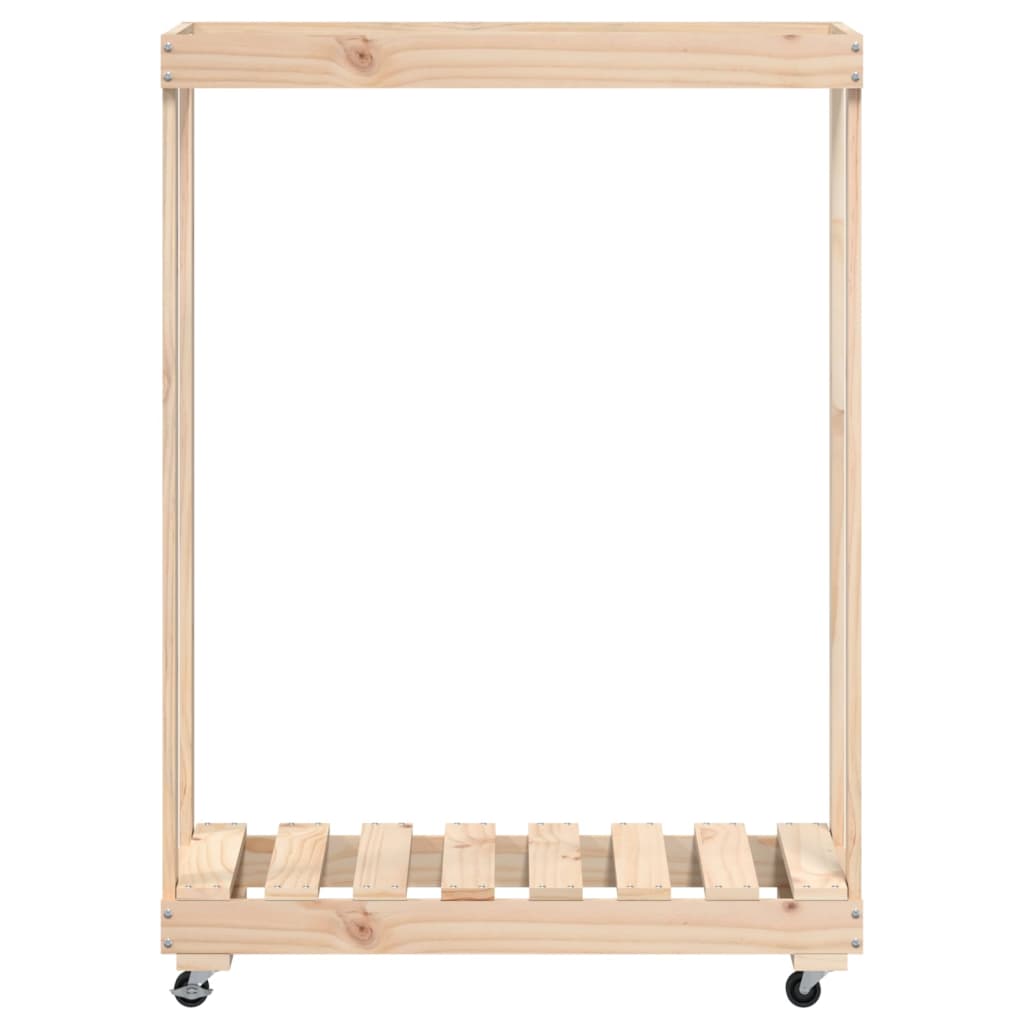 Brændestativ med hjul 76,5x40x108 cm massivt fyrretræ