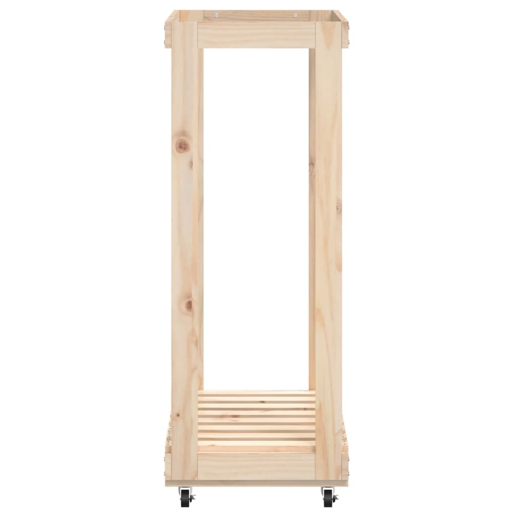 Brændestativ med hjul 76,5x40x108 cm massivt fyrretræ