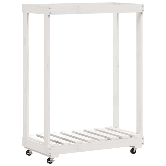 Brændereol med hjul hvid 76,5x40x108 cm massiv fyrretræ