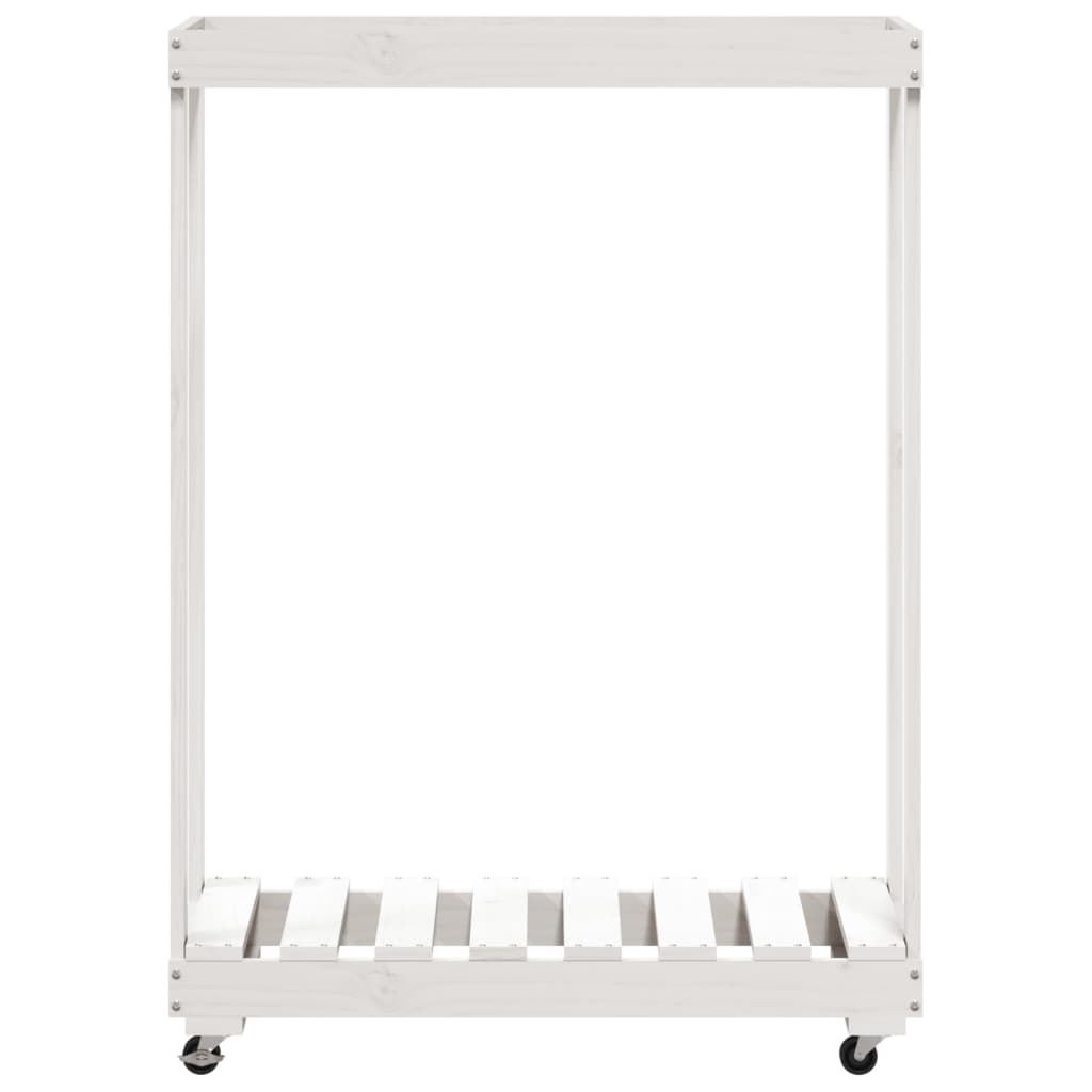 Brændereol med hjul hvid 76,5x40x108 cm massiv fyrretræ