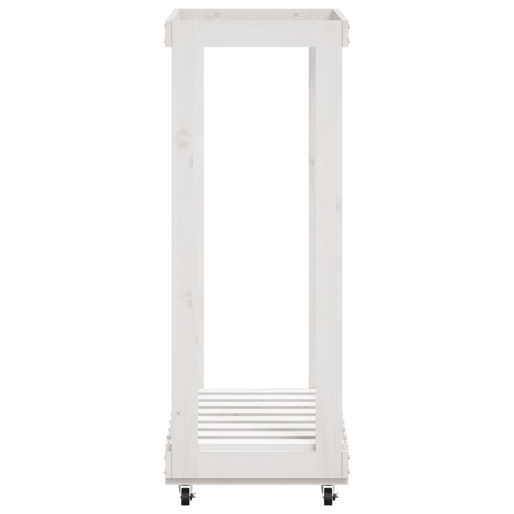 Brændereol med hjul hvid 76,5x40x108 cm massiv fyrretræ