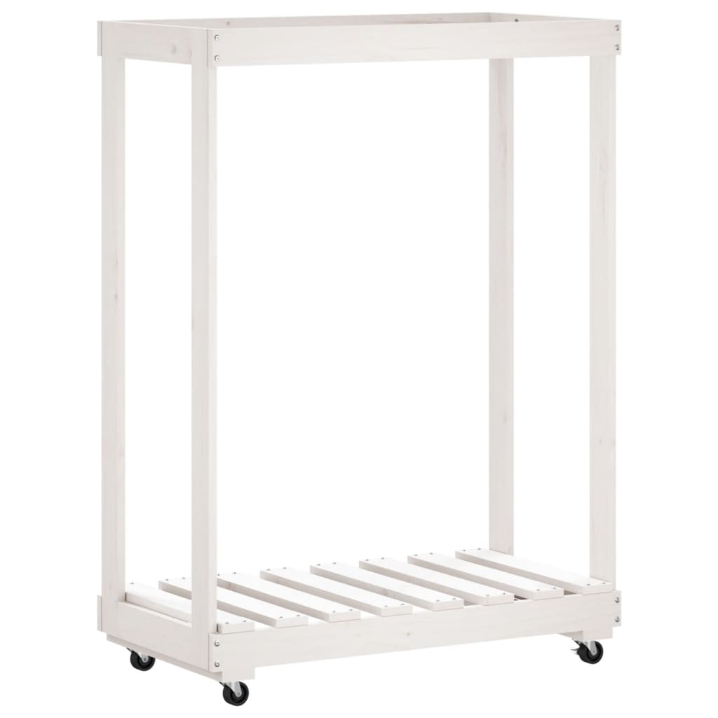 Brændereol med hjul hvid 76,5x40x108 cm massiv fyrretræ