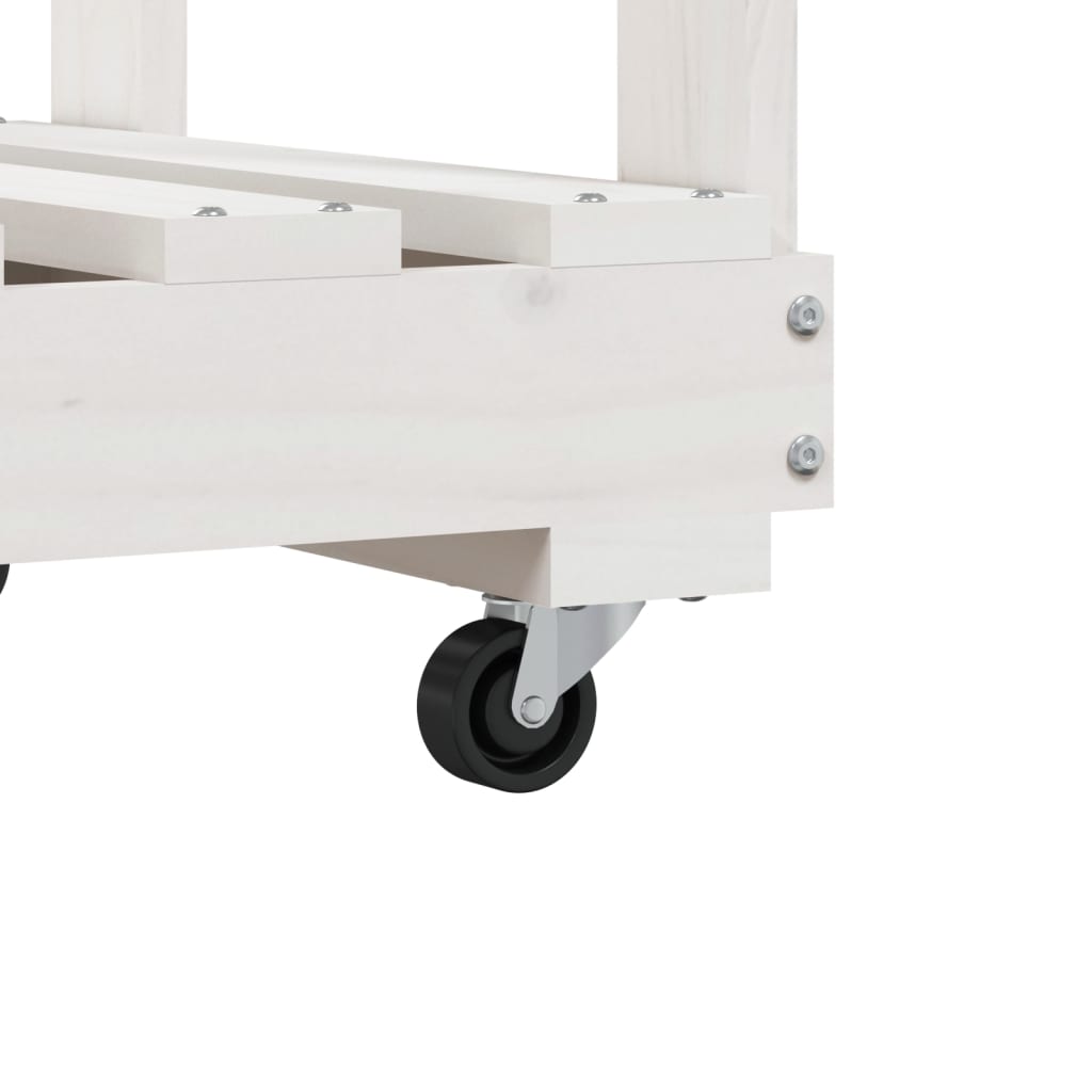 Brændereol med hjul hvid 76,5x40x108 cm massiv fyrretræ