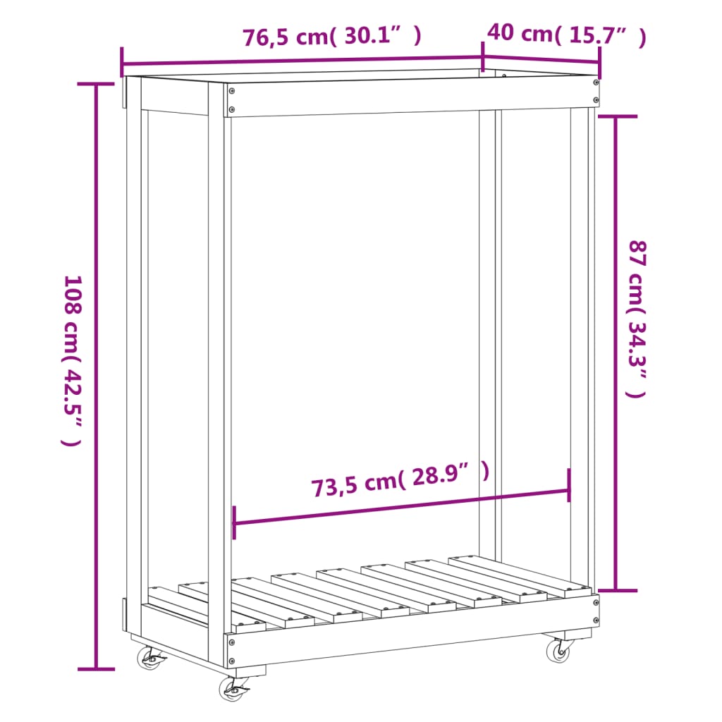 Brændereol med hjul hvid 76,5x40x108 cm massiv fyrretræ