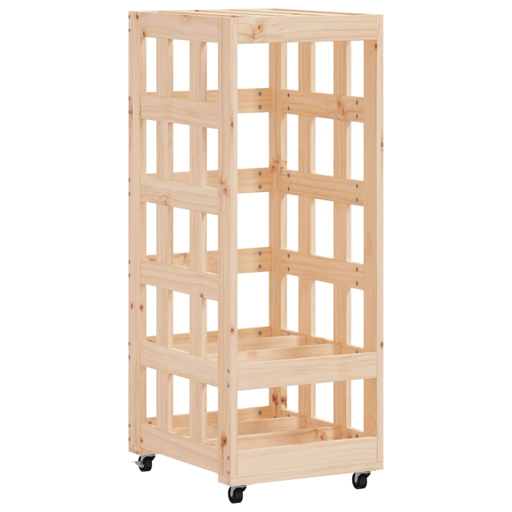 Brændestativ med hjul 40x49x110 cm massivt fyrretræ