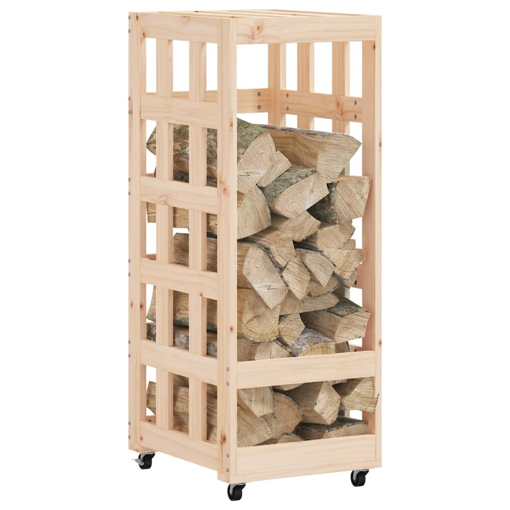 Brændestativ med hjul 40x49x110 cm massivt fyrretræ
