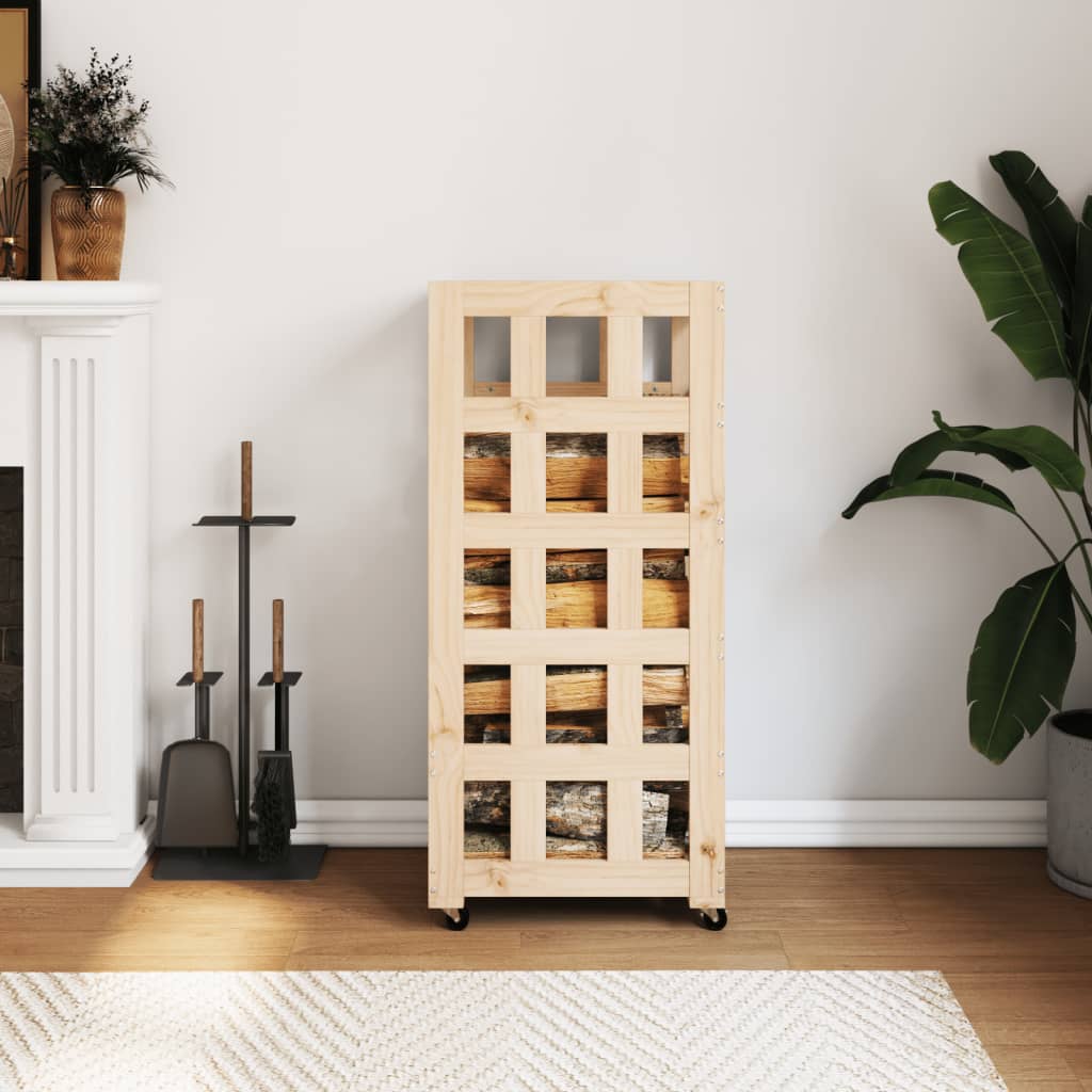 Brændestativ med hjul 40x49x110 cm massivt fyrretræ