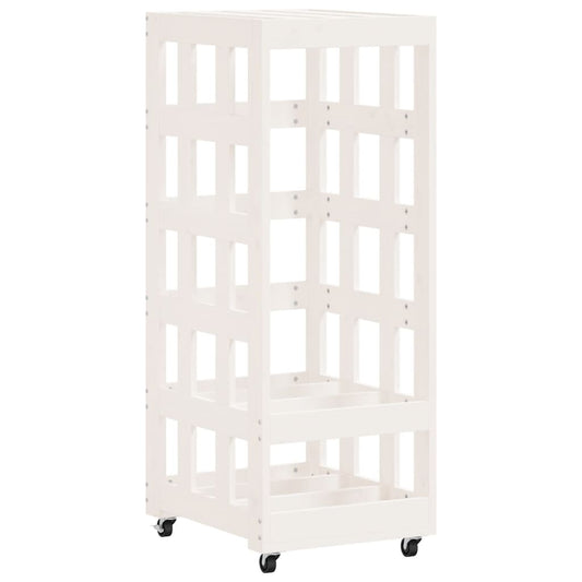 Brændereol med hjul hvid 40x49x110 cm massiv fyrretræ