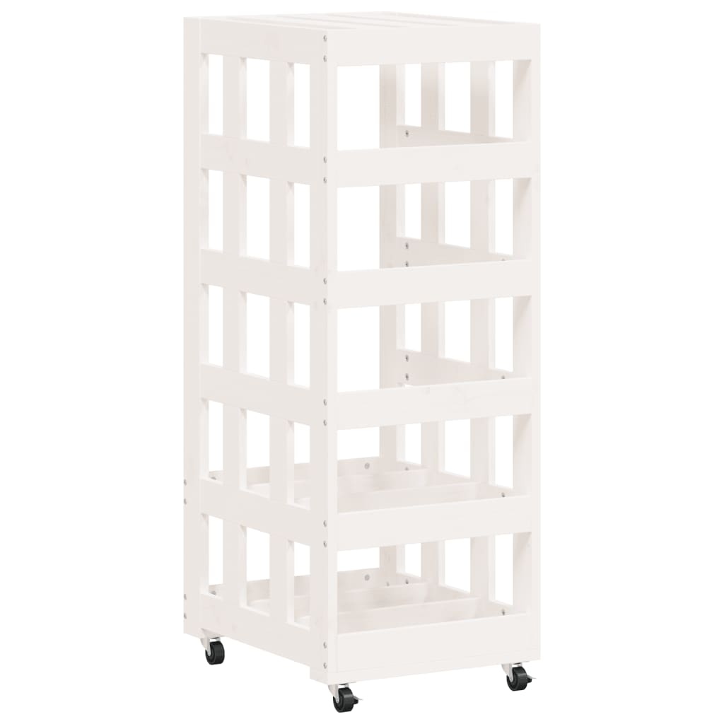 Brændereol med hjul hvid 40x49x110 cm massiv fyrretræ
