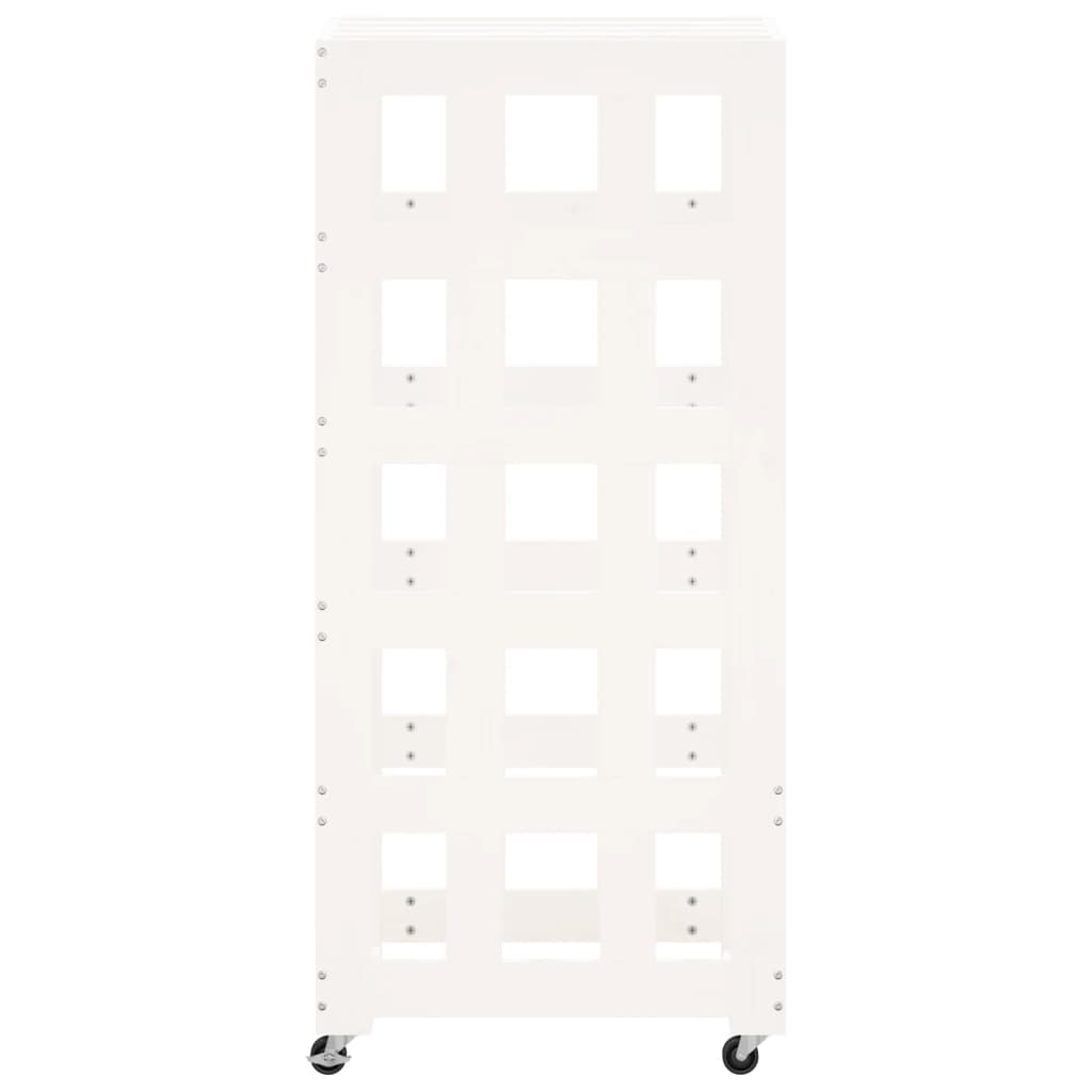 Brændereol med hjul hvid 40x49x110 cm massiv fyrretræ