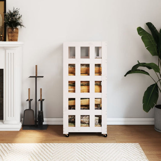 Brændereol med hjul hvid 40x49x110 cm massiv fyrretræ
