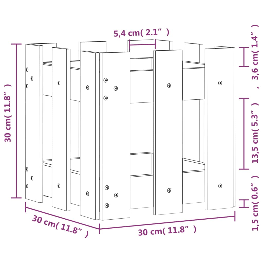 Plantekasse stakit design 30x30x30 cm massivt fyrretræ