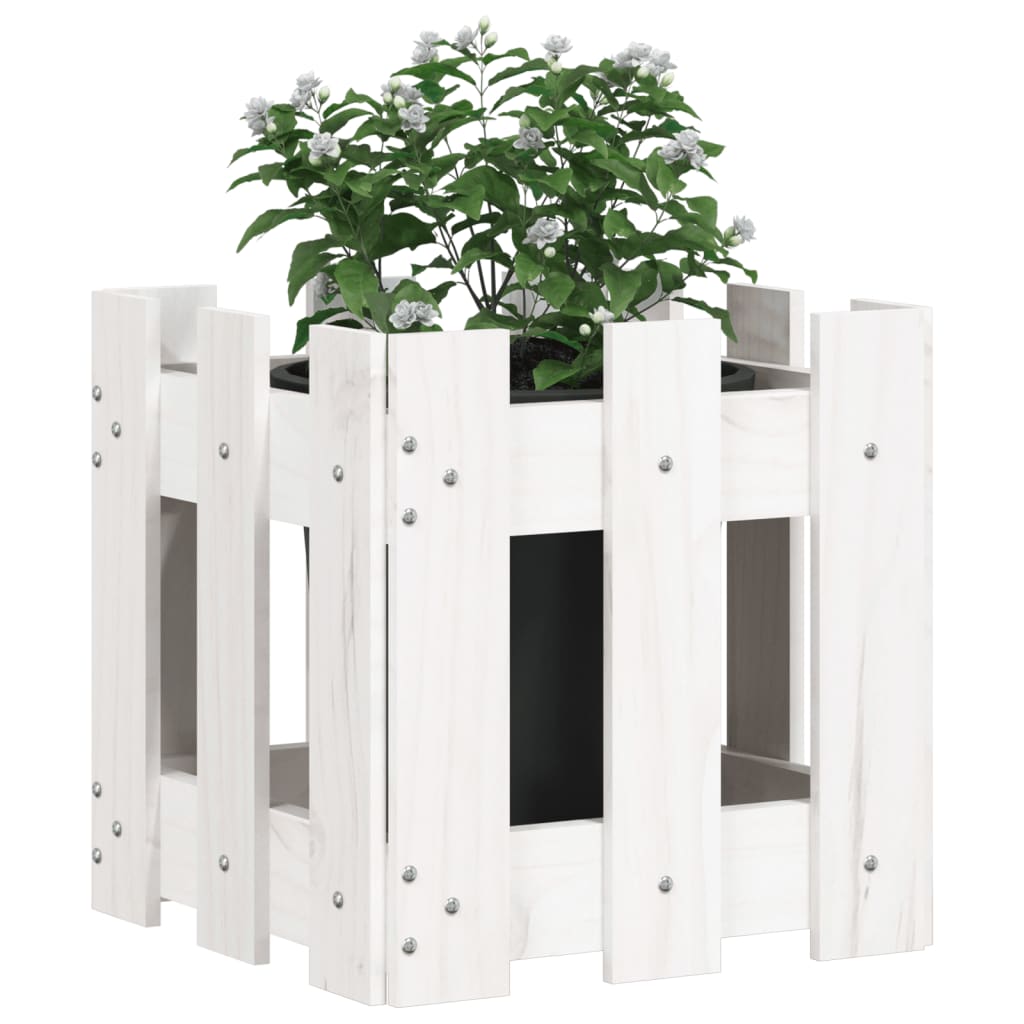 Plantekasse stakhegn Design Hvid 30x30x30 cm Fyrretræ