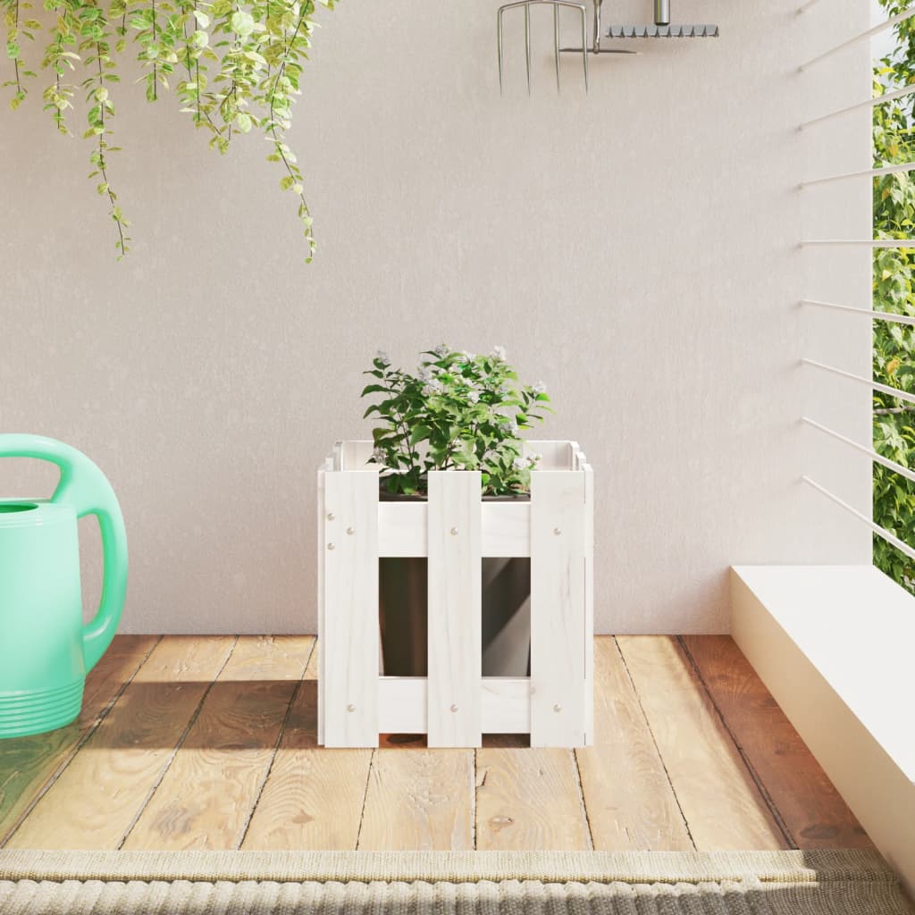 Plantekasse stakhegn Design Hvid 30x30x30 cm Fyrretræ