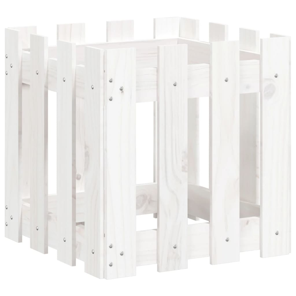 Plantekasse stakhegn Design Hvid 40x40x40cm Massiv fyrretræ