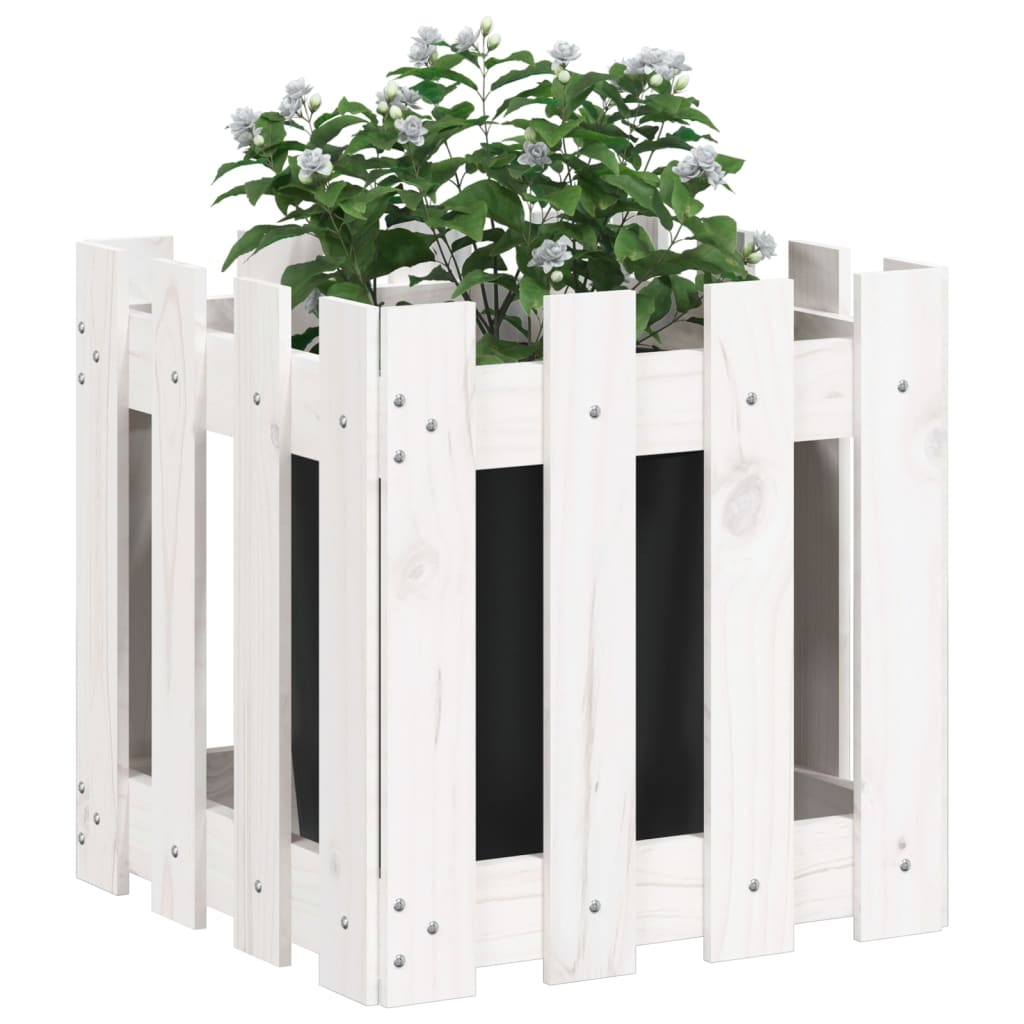 Plantekasse stakhegn Design Hvid 40x40x40cm Massiv fyrretræ