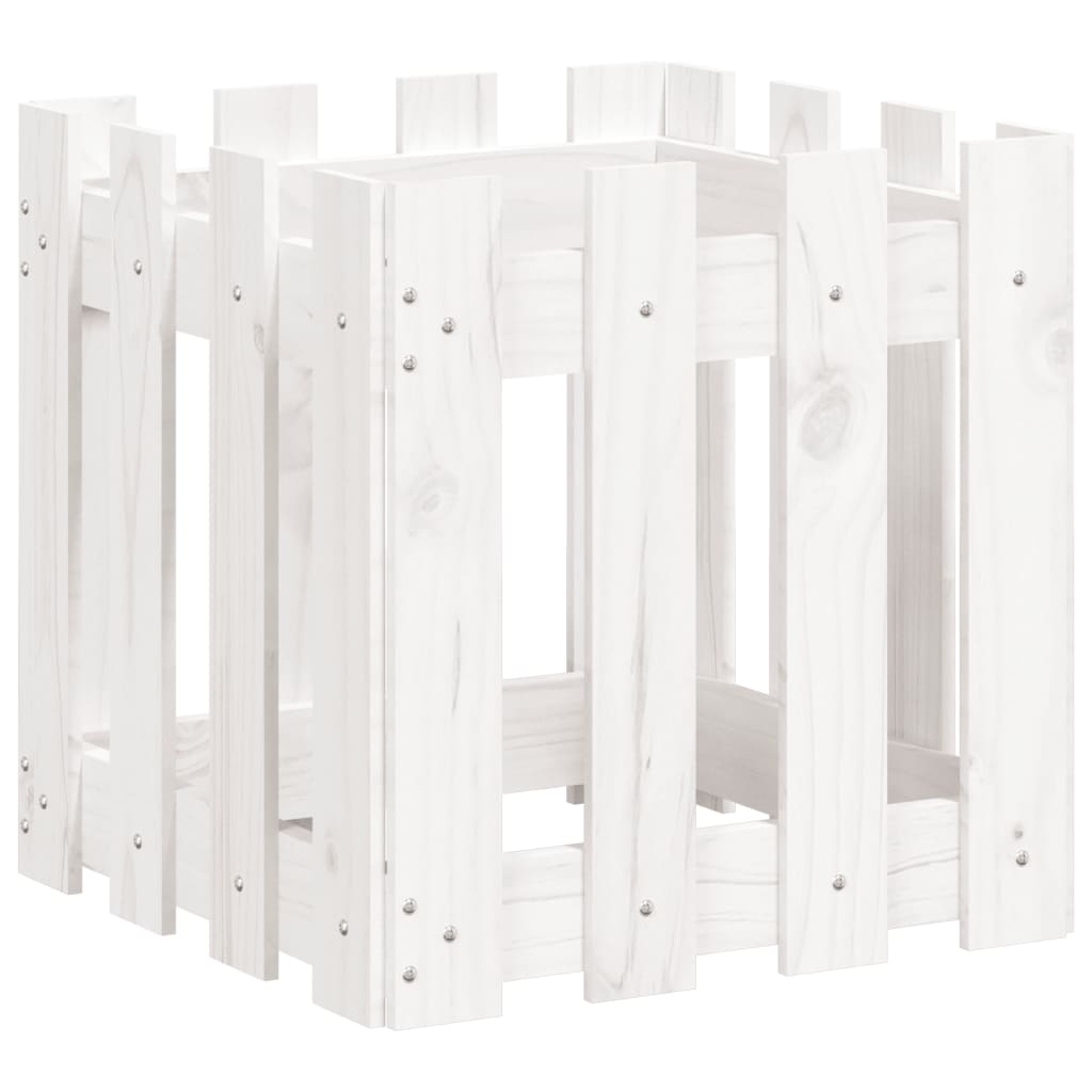 Plantekasse stakhegn Design Hvid 40x40x40cm Massiv fyrretræ