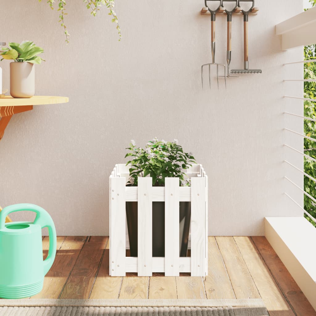 Plantekasse stakhegn Design Hvid 40x40x40cm Massiv fyrretræ