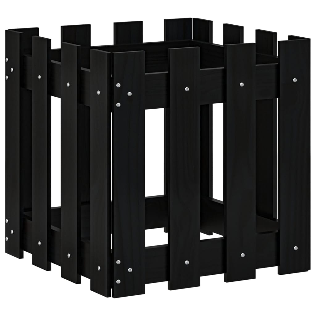 Plantekasse stakhegn Design Sort 40x40x40 cm Fyrretræ