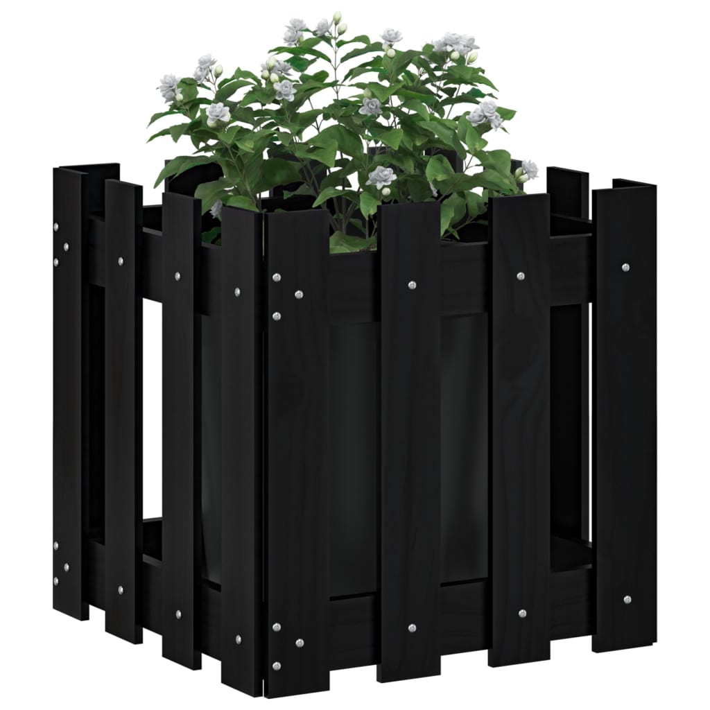 Plantekasse stakhegn Design Sort 40x40x40 cm Fyrretræ