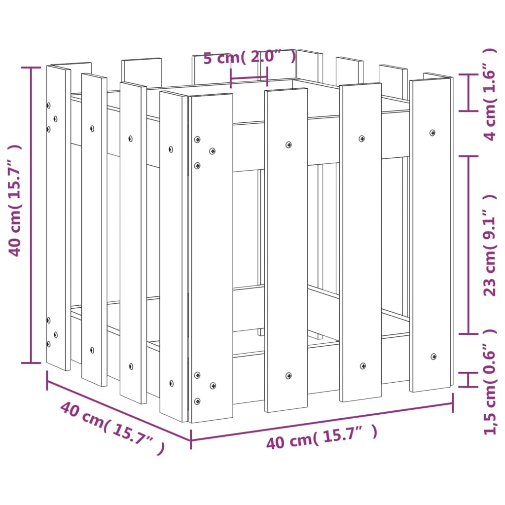 Plantekasse stakhegn Design Sort 40x40x40 cm Fyrretræ