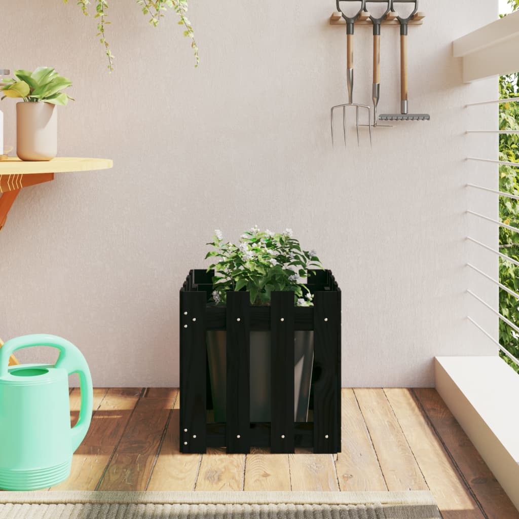 Plantekasse stakhegn Design Sort 40x40x40 cm Fyrretræ