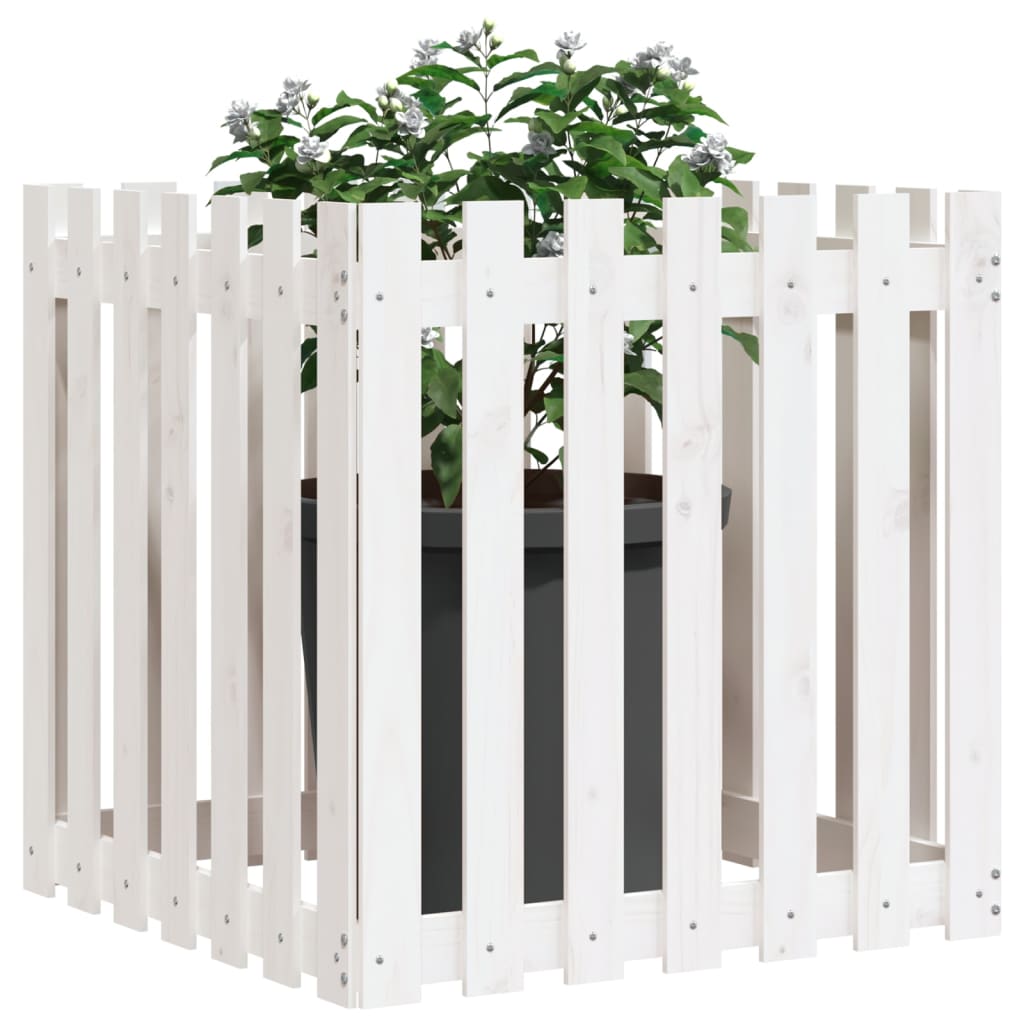 Plantekasse stakhegn Design Hvid 70x70x70cm Massiv Fyr