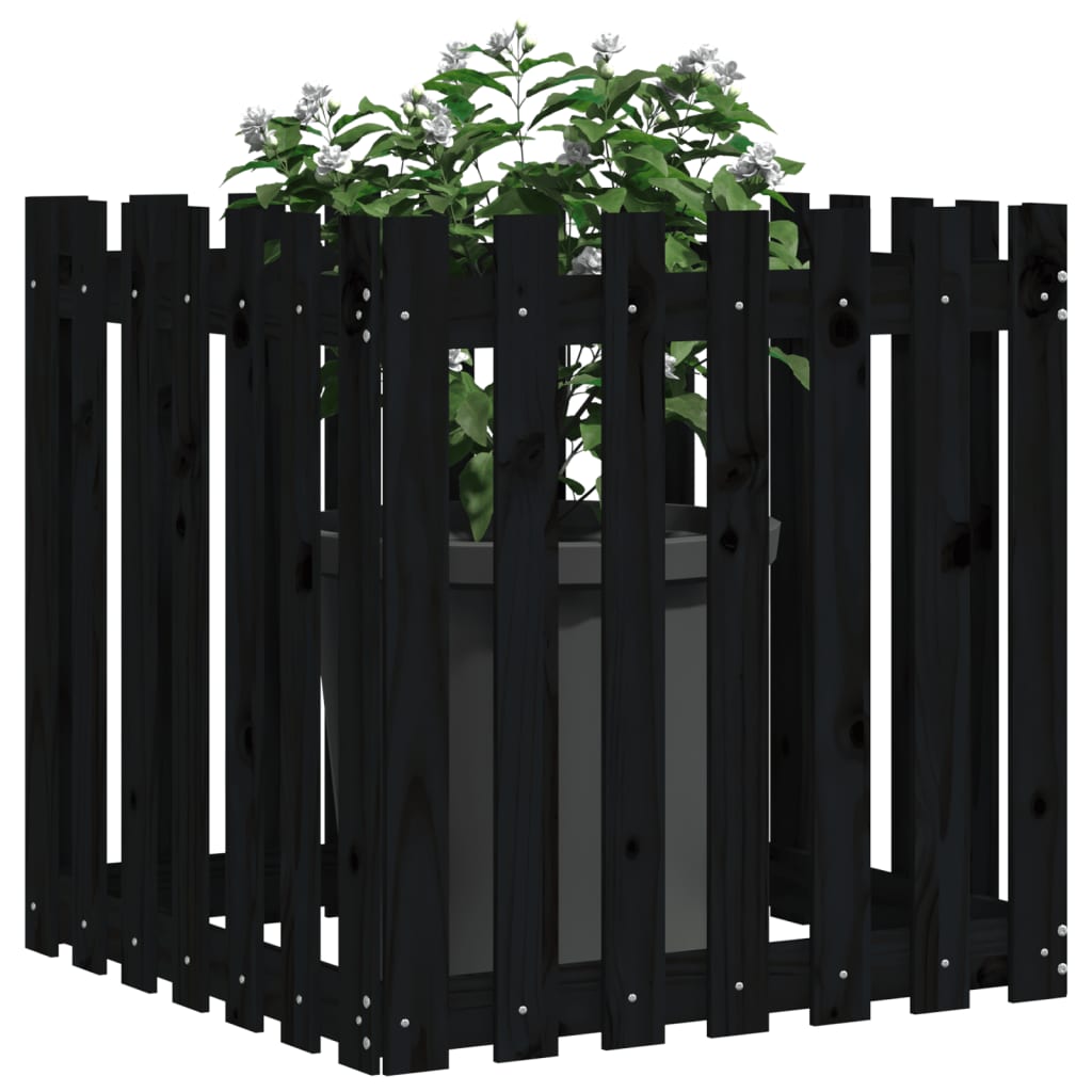 Plantekasse stakhegn Design Sort 70x70x70 cm Fyrretræ