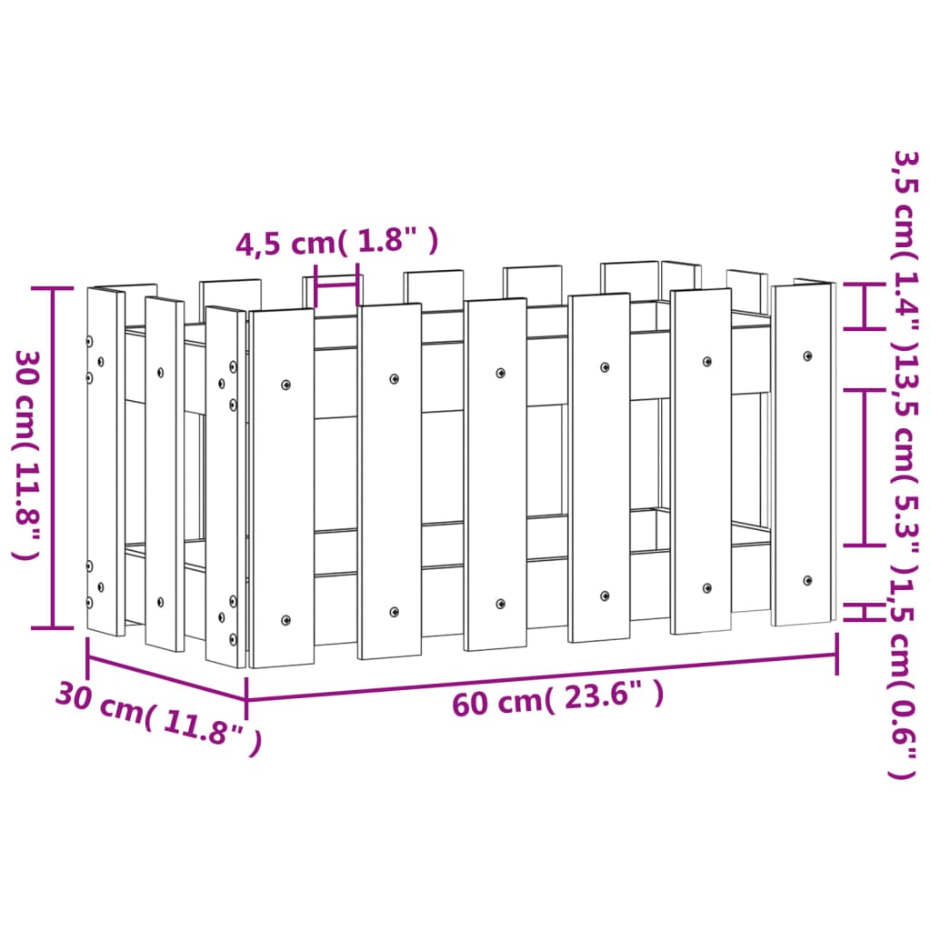 Plantekasse stakhegn Design Sort 60x30x30 cm Fyrretræ