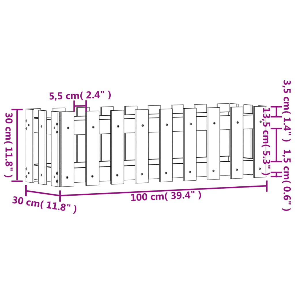 Højsengs stakit design 100x30x30 cm massivt fyrretræ