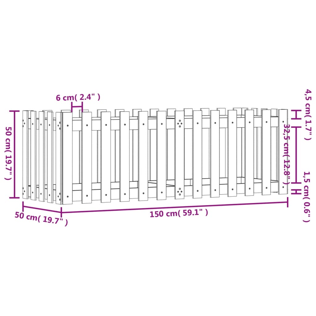 Højbede stakit design 150x50x50 cm massivt fyrretræ