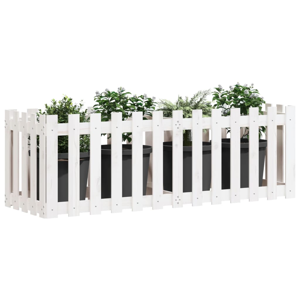 Højbede stakit design hvid 150x50x50 cm massiv fyrretræ
