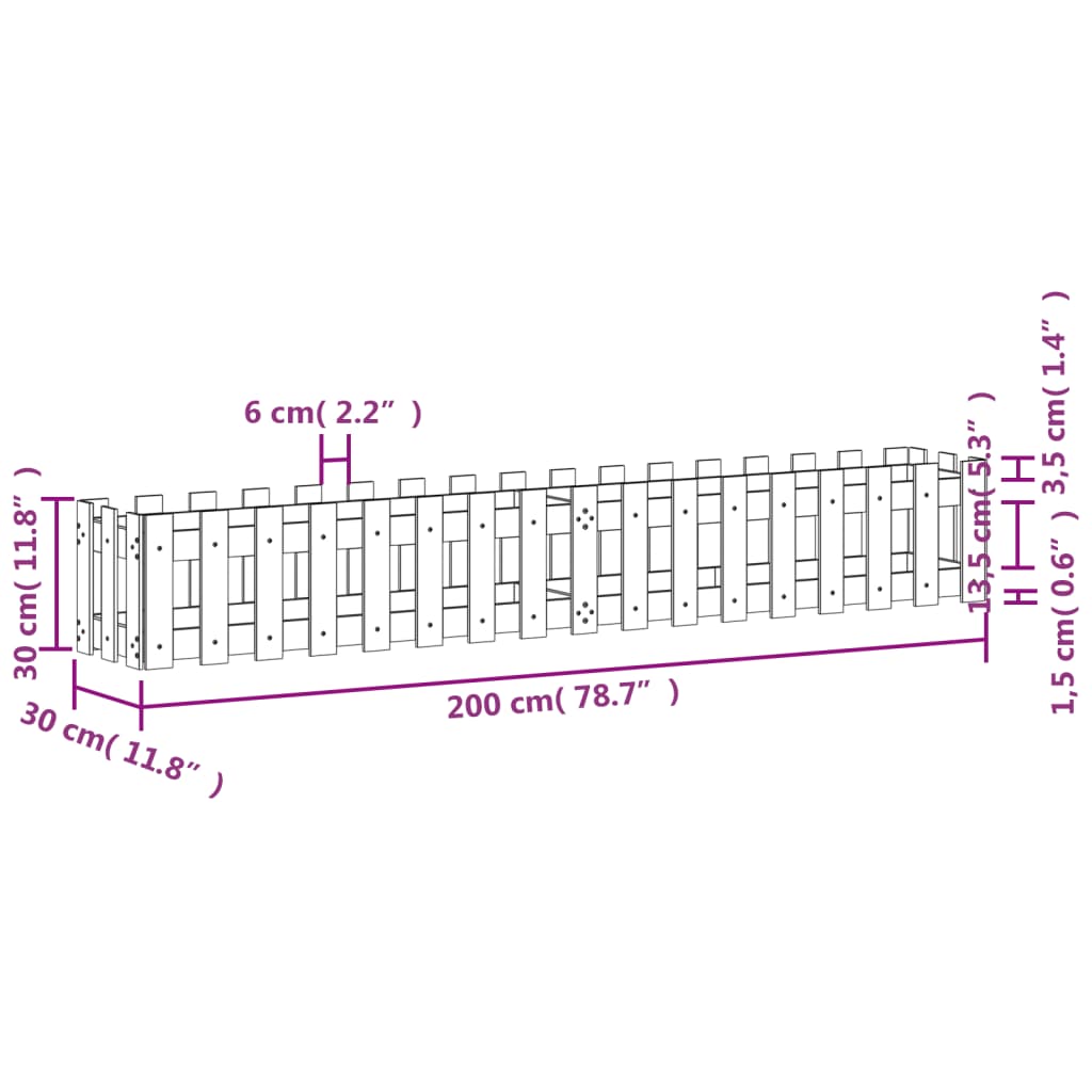 Højseng stakhegn Design Hvid 200x30x30 cm Massiv fyrretræ