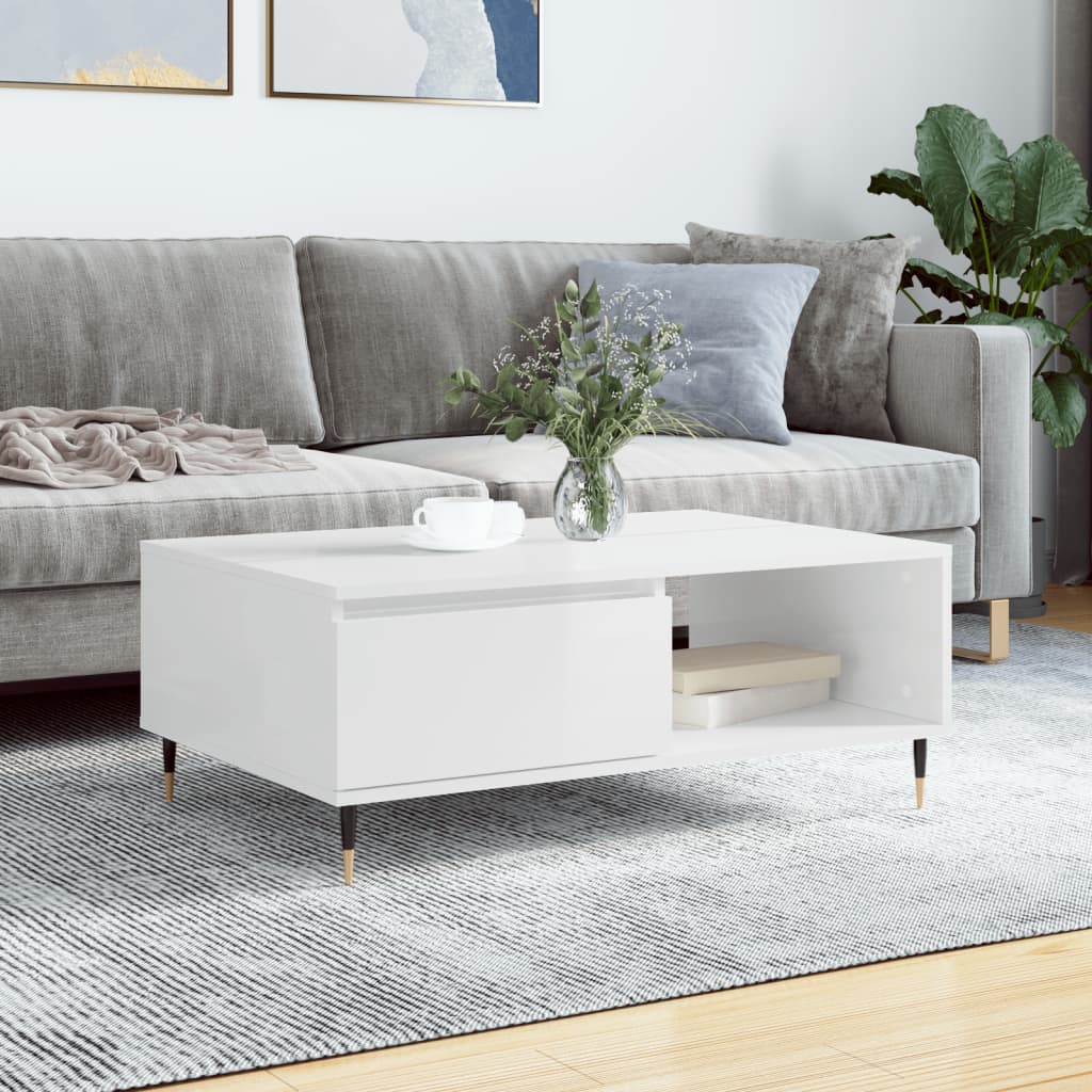 Sofabord højglans hvid 90x60x35 cm træmateriale
